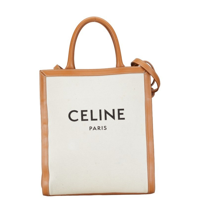 Celine Vertical Cabas Medium Handbag Shoulder Bag Beige Brown Canvas Leather Women's CELINE