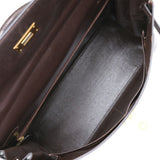 HERMES Kelly 35 Handbag Tote Box Calf Leather Dark Brown