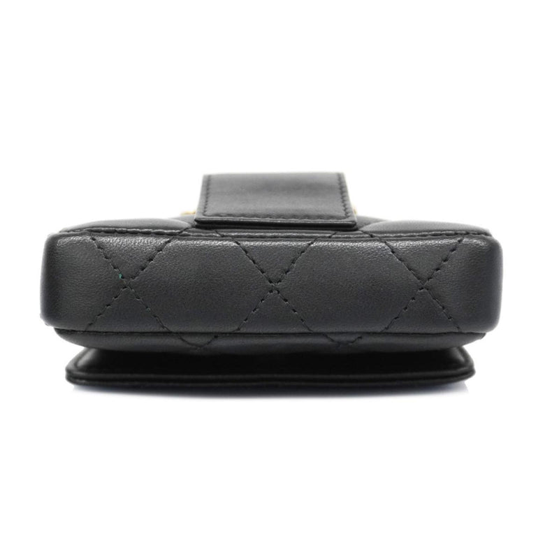 Chanel Waist Bag Matelasse Lambskin Black Champagne Women's