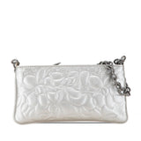 Chanel Camellia Chain Handbag Silver Leather Women's CHANEL