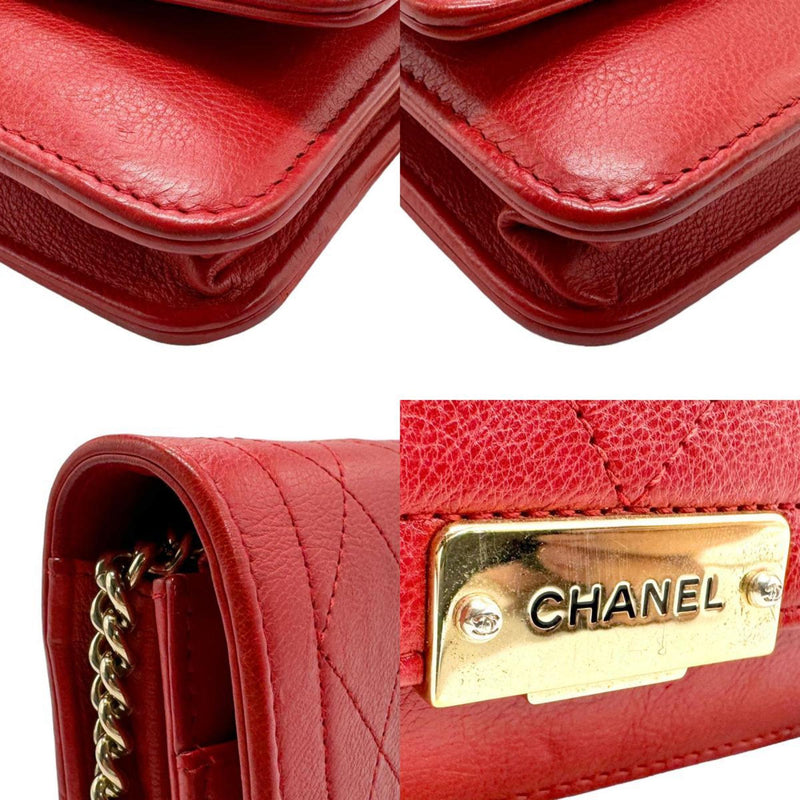 CHANEL Chain Wallet Leather Red Women's z1540