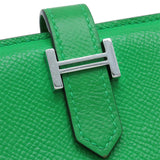 HERMES Bearn Compact Wallet Coin Purse Leather Lagon Green