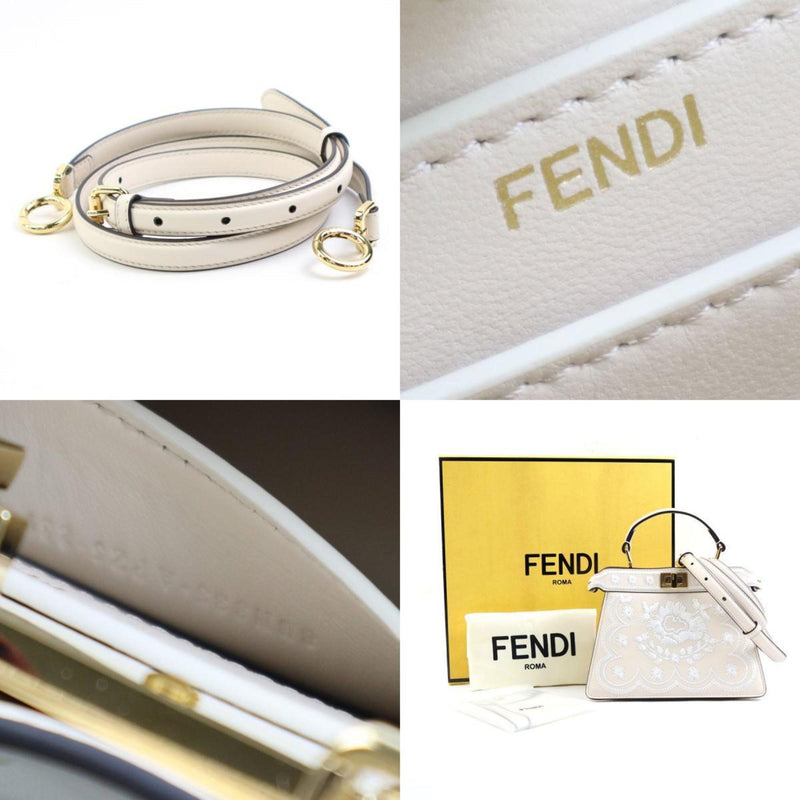 FENDI Handbag Crossbody Shoulder Bag Floral Embroidery Peekaboo IseeU Petite Leather Light Beige/White Gold Women's 8BN335APZ5