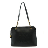 CHANEL Coco Ball Mark Tote Bag Shoulder Caviar Skin Leather Black