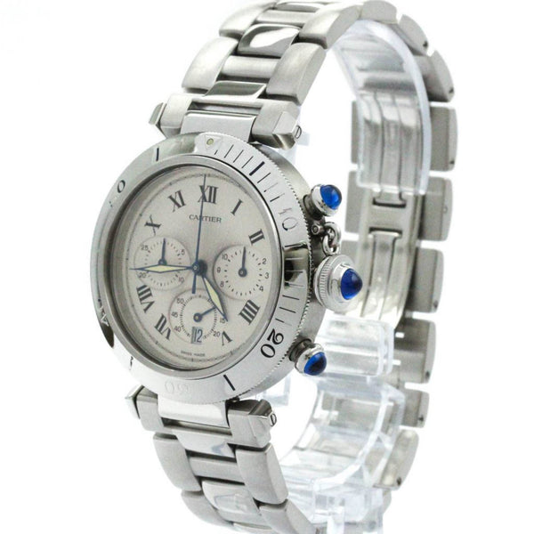 Polished CARTIER Pasha 38 Chronograph Steel Quartz Mens Watch W31018H3 BF574125