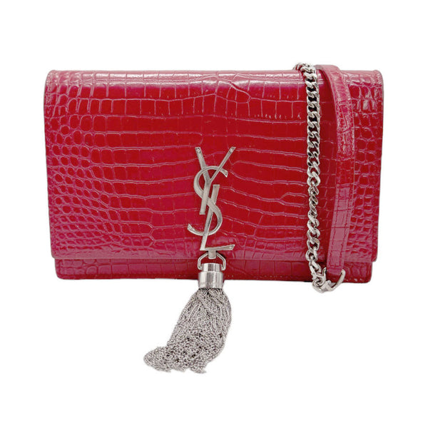 Saint Laurent SAINT LAURENT Chain Wallet Embossed Leather Red Women's 452159 z0846