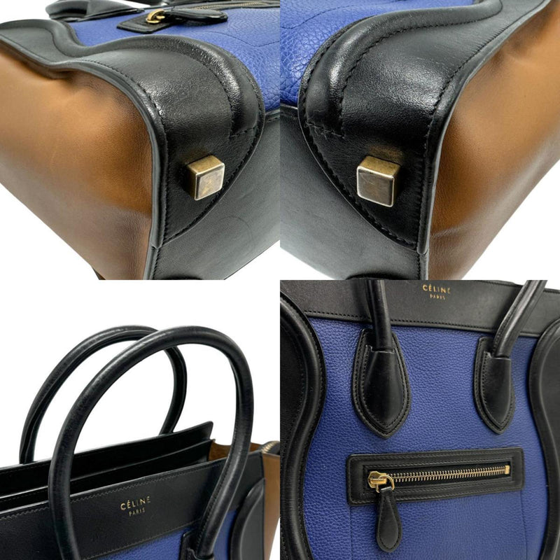 CELINE Handbag Luggage Micro Shopper Leather Blue x Black Brown Women's n0561