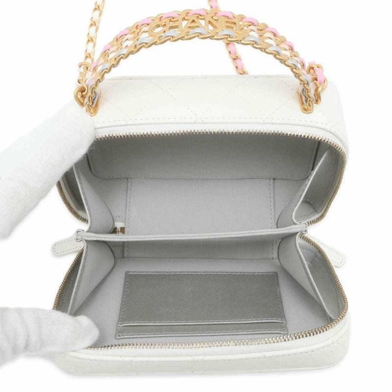 Chanel Chain Shoulder Bag Matelasse Coco Mark Vanity Calf Leather CHANEL White