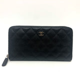 CHANEL A50097 CC Coco Mark Matelasse Wallet Long Caviar Skin Women's Black