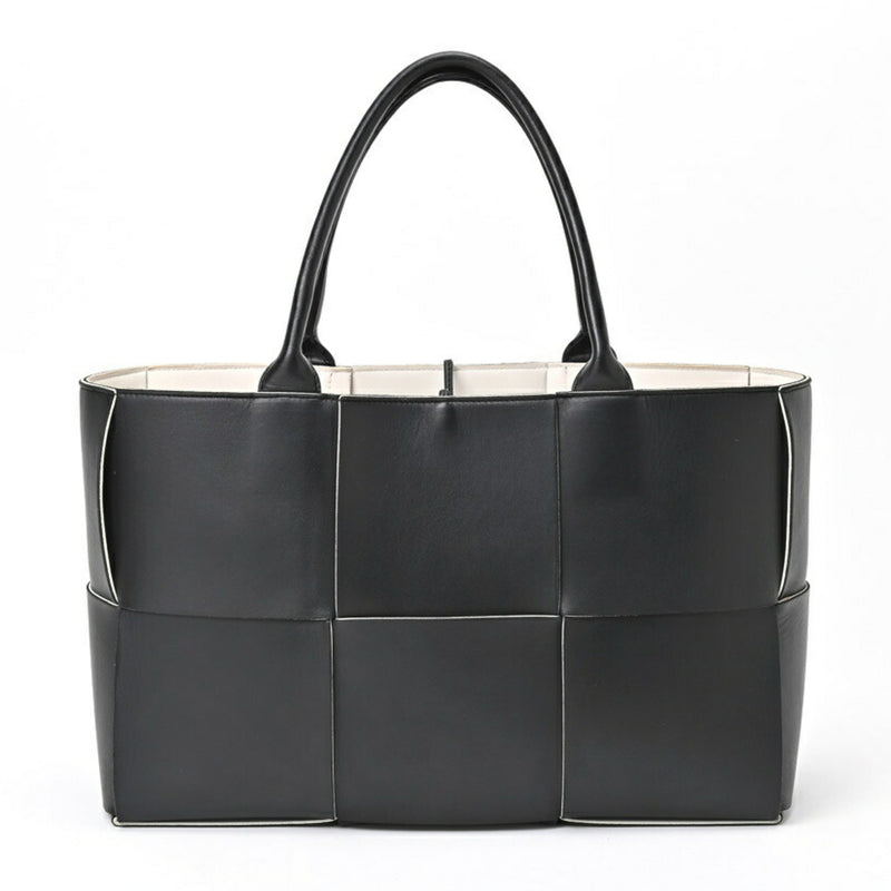 BOTTEGA VENETA Medium Arco Tote Bag 609175VMAY31283 Intrecciato Lambskin Black White S-155831