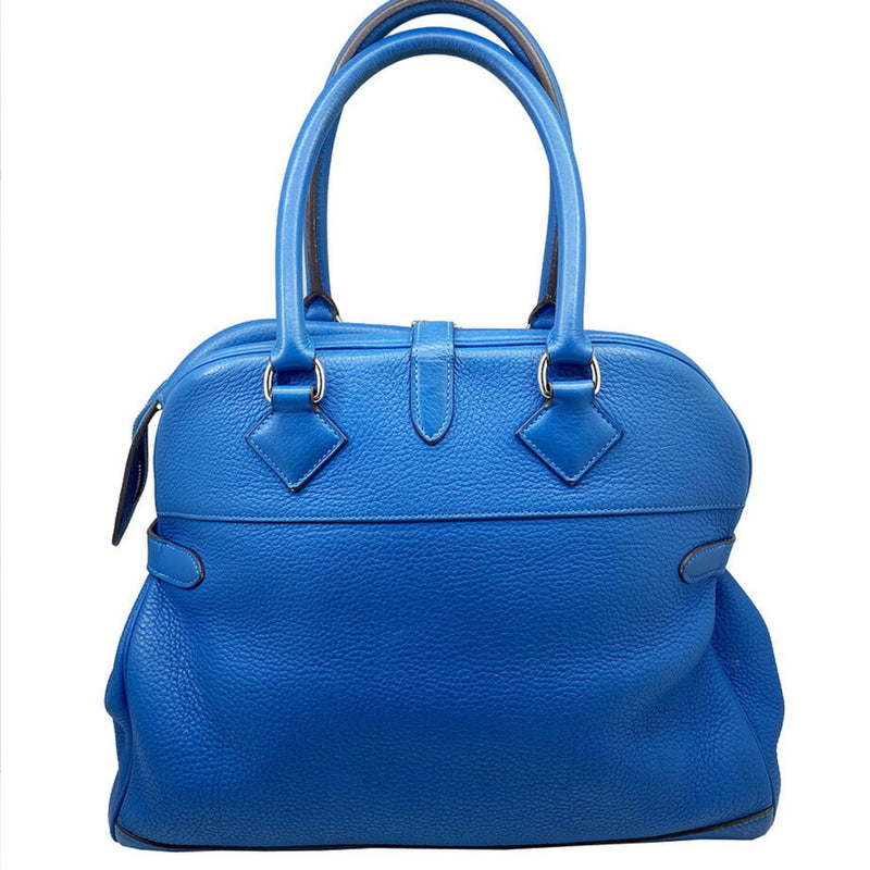 HERMES Atlas 35 Taurillon Clemence Blue Handbag □P Engraved Leather Women's Hand Bag