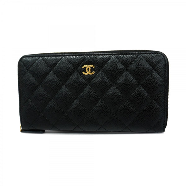 Chanel Long Wallet Matelasse Caviar Skin Black Women's