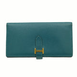 HERMES Bearn Soufflet Long Wallet Epsom Bicolor Blue