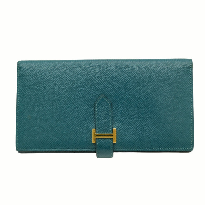 HERMES Bearn Soufflet Long Wallet Epsom Bicolor Blue