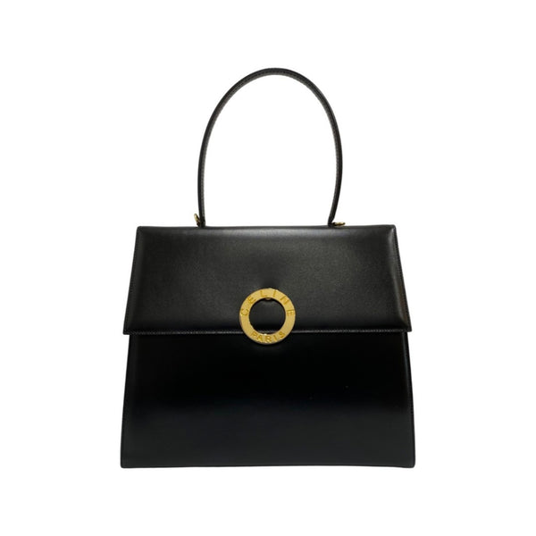 CELINE Vintage Circle Logo Hardware Calf Leather Genuine Handbag Mini Tote Bag Black