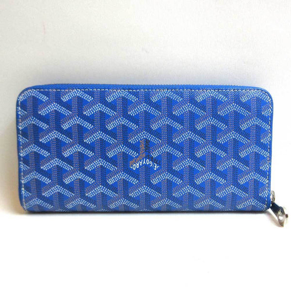 Goyard Wallet Matignon Zip GM Henry Bone Coated Canvas x Leather Blue GOYARD