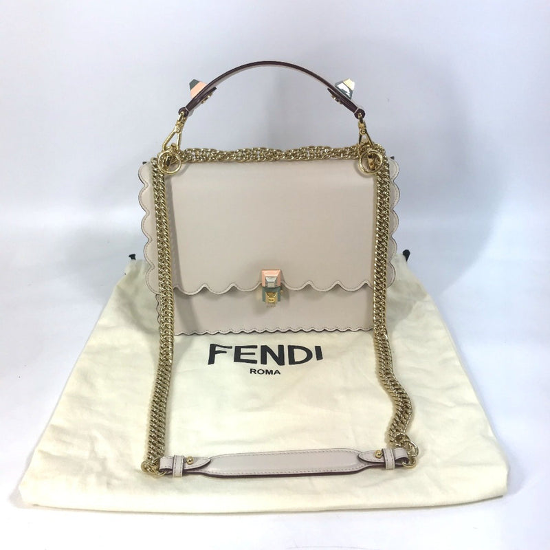 Fendi 8BT283 Multi studs Bag Hand Bag Shoulder Bag Beige