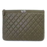 CHANEL Boy Chanel Caviar Skin Clutch Bag Khaki Women's