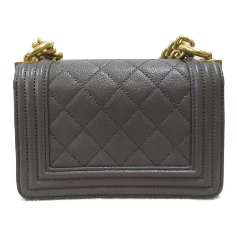 CHANEL Boy Chanel Mini Chain Shoulder Bag Gray Caviar Skin (Grained Calf)