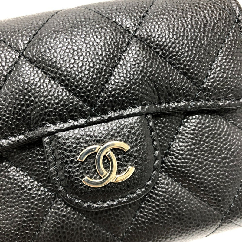 CHANEL AP0238 Coco Mark Matelasse Chain Wallet Pochette Shoulder Bag Caviar Skin Women's Black