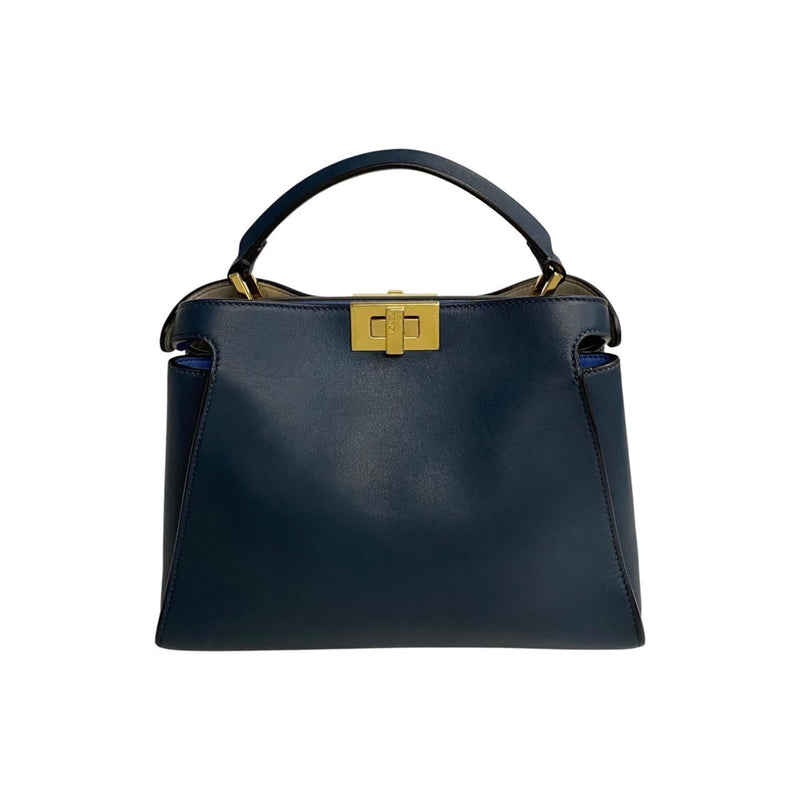 FENDI Peekaboo Iconic Essential Leather 2way Handbag Shoulder Bag Blue 00077