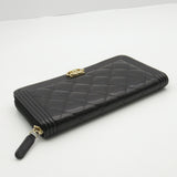 CHANEL Boy Chanel Round Long Wallet Calfskin (Cowhide) Women's Black