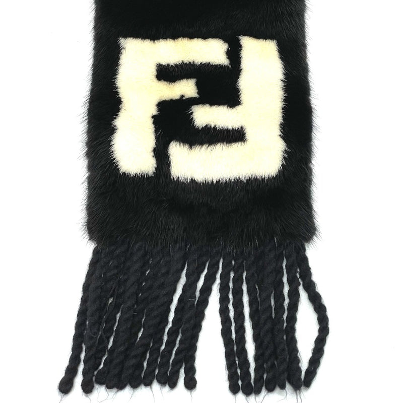 Fendi FNG470 FF Zucca Fur fringe Scarf Black