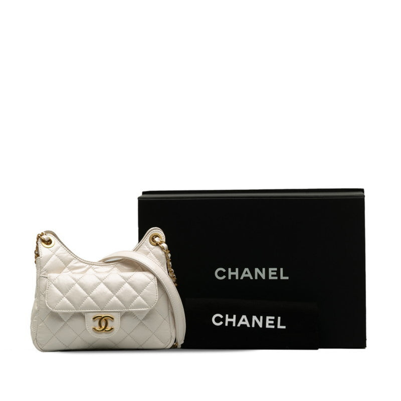 Chanel Matelasse Coco Mark Chain Shoulder Bag White Leather Women's CHANEL