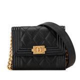 Chanel Boy Chain Wallet Shoulder Bag Black Gold Caviar Skin Women's CHANEL