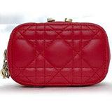 Christian Dior Shoulder Bag Micro Vanity Red Cannage - f-20890 Leather Lambskin 40-MA-0231 Quilted Stitch Charm