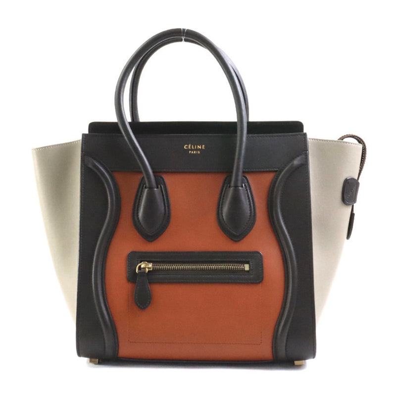 CELINE Handbag Luggage Micro Shopper Leather Brown x Orange Light Beige Ladies