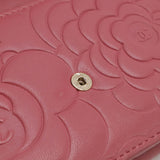 CHANEL Camellia Chain Wallet Shoulder Bag Pochette Lambskin Leather Pink 7421