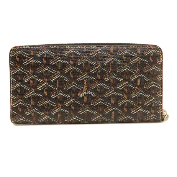 Goyard Zip GM Herringbone Pattern Long Wallet Coated Canvas Leather Women's