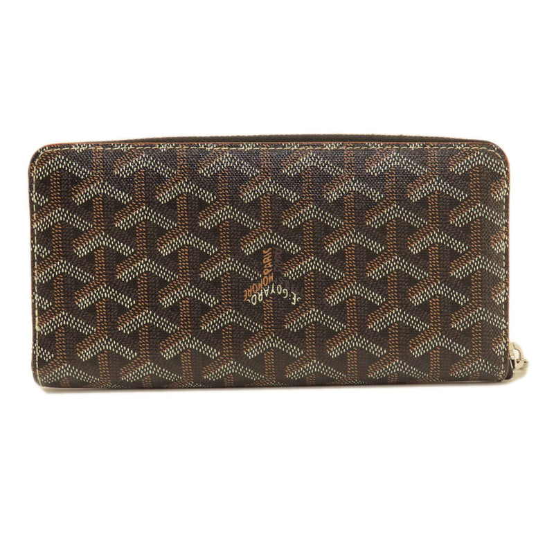 Goyard Zip GM Herringbone Pattern Long Wallet Coated Canvas Leather Women's