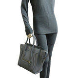 Celine Luggage Micro Shopper Women's Handbag 189793 Leather Grey DH83130