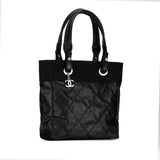 Chanel Coco Mark Paris Biarritz Tote PM Bag Shoulder A34208 Black Silver PVC Leather Women's CHANEL