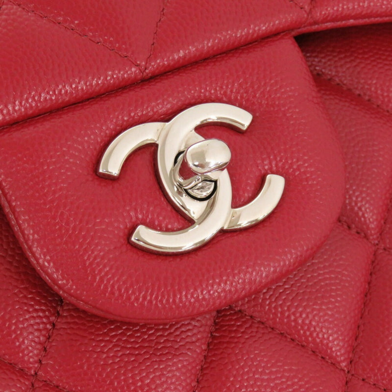 Chanel Matelasse 30 Double Flap Caviar Skin Red Silver Chain Shoulder Bag 24th Series Coco Mark Lid 0004 CHANEL