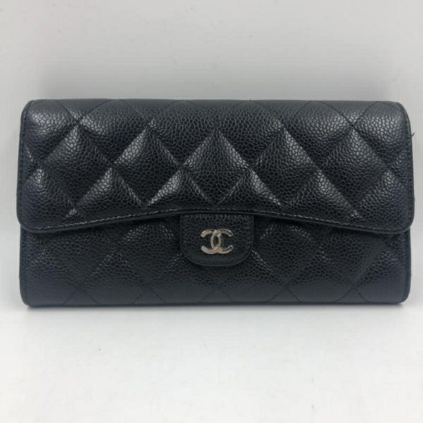 CHANEL Caviar Skin Matelasse Timeless Classic Flap Long Wallet Black A80758