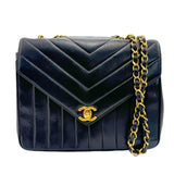 CHANEL Shoulder Bag V Stitch Leather Black Gold Women's n0203