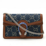 GUCCI Dionysus GG Denim Super Bag Chain Shoulder Tiger Head Navy Brown 476432