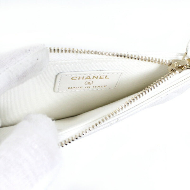 CHANEL Coin Case Card Timeless Classic Line Purse Coco Mark White Ladies Caviar Skin Leather Matelasse Wallet Compact T4160