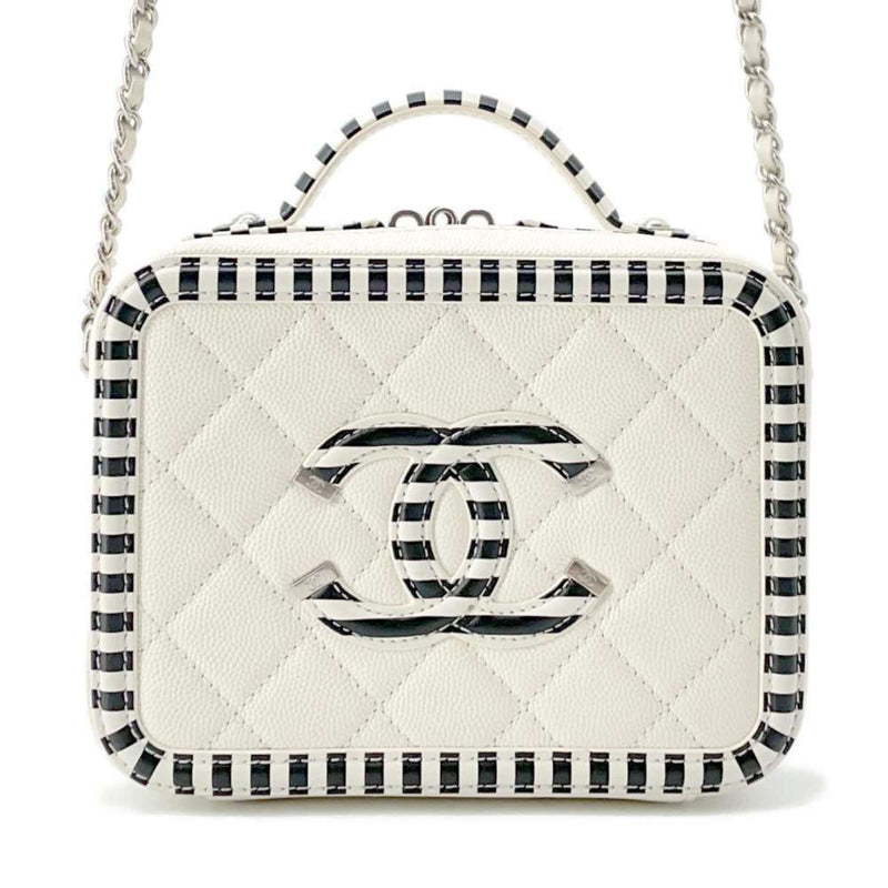 Chanel Chain Shoulder Bag CC Filigree Vanity Caviar Skin A93342 CHANEL Black White