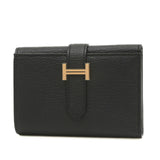 Hermes Bearn Combination Tri-fold Wallet Chevre Black Rose B Stamp