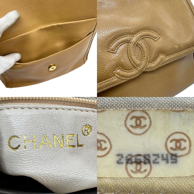 CHANEL Shoulder Bag Caviar Leather Camel Women's z0840