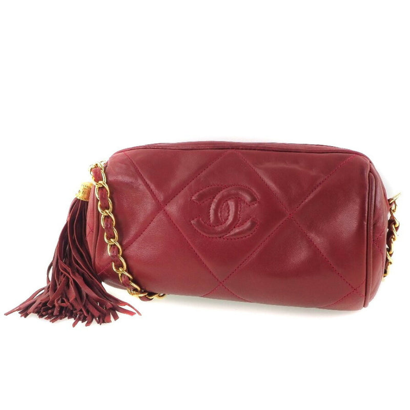 CHANEL Chanel chain shoulder matelasse lambskin red ladies bag