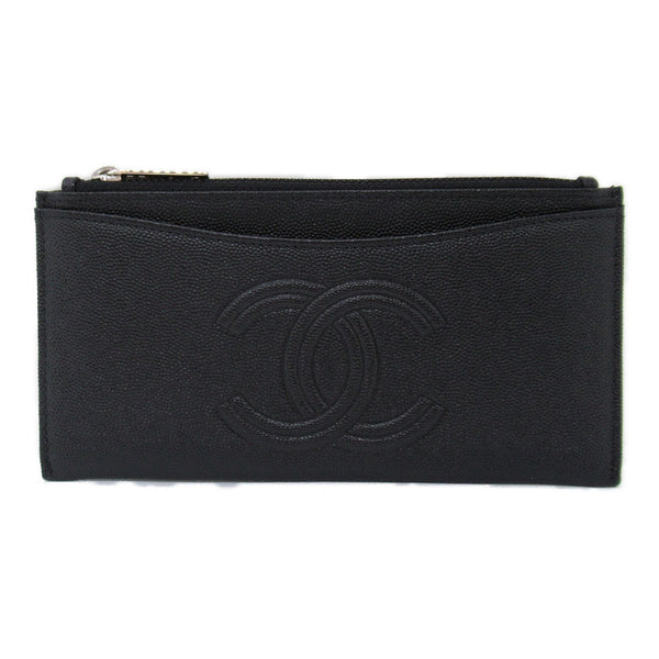 CHANEL Round long wallet Black Caviar Skin (Grained Calf)