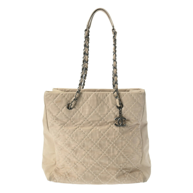 CHANEL Chain Tote Beige Women's Leather Bag