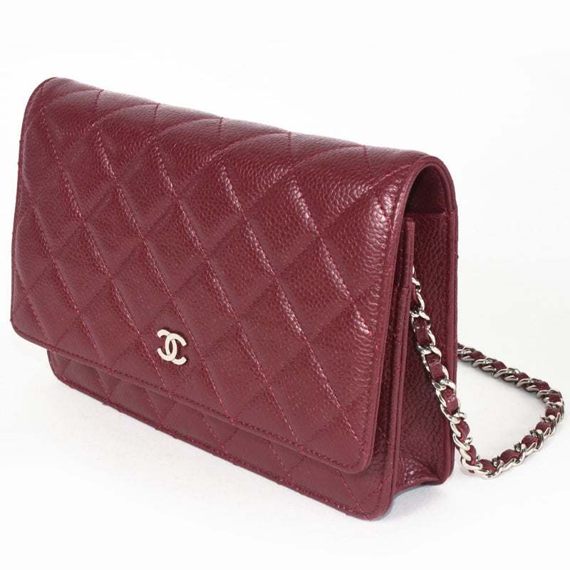 CHANEL Coco Mark Matelasse Chain Wallet Caviar Skin A33814 Red