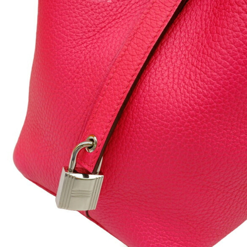 HERMES Picotin Lock PM Handbag Tote Taurillon Clemence Leather Rose Extreme Pink