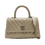 CHANEL Handbag Shoulder Bag V Stitch Coco Handle XS Caviar Skin Leather Metallic Khaki Women's n0128